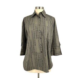 Matthildur Size P Petite Shirt Green Button Up Lagenlook 3/4 Sleeve Art To Wear
